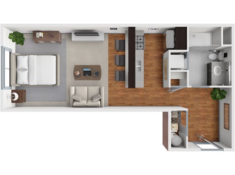 Floor plan for studio, 1 bath, 535 sqft
